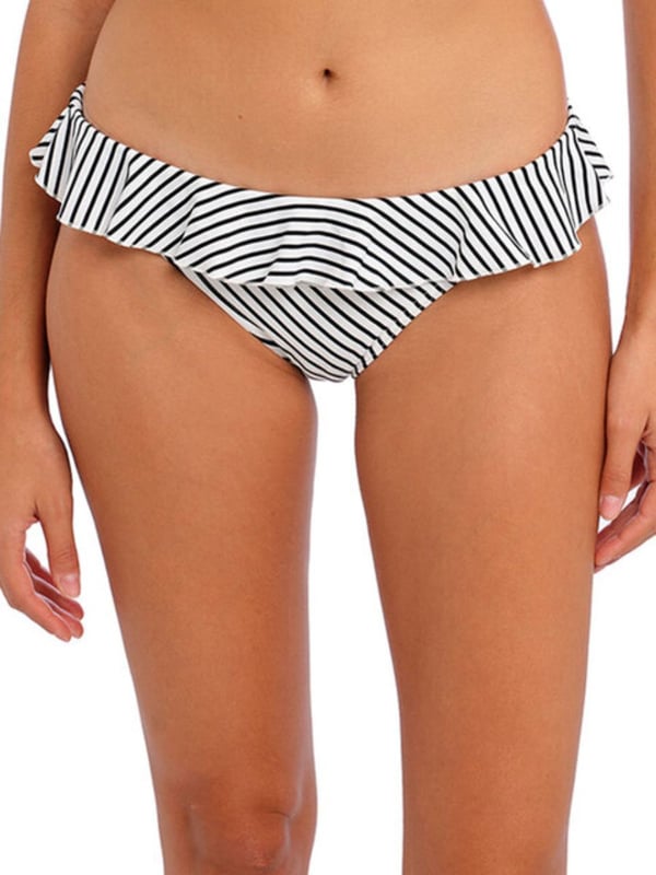 Freya Jewel Cove Italini Bikini Brief. Low rise with cut away back and frill detail. Product is made of 82% Nylon/Polyamide, 18% Elastane and is recommended hand-wash only.
