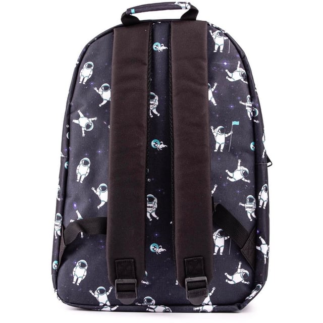 Spiral Spaceman Backpack Get excited and look forward to your everyday adventures with this Spaceman backpack from Spiral. Featuring a funky and fun space theme on a strong polyester fabric, twin zip opening, zipped front pocket and an internal laptop sleeve for convenience and quality.