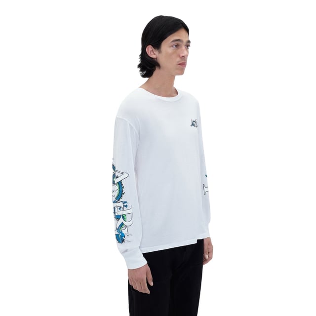 The Amiri LNY Dragon Long Sleeve White T-Shirt combines premium quality with striking design. Crafted from 100% cotton, this shirt offers exceptional comfort and breathability, perfect for everyday wear. Made in the USA, it reflects superior craftsmanship and attention to detail. The bold dragon motif adds a unique, stylish edge that sets you apart, making it an ideal choice for those who appreciate both fashion and quality. Elevate your wardrobe with this versatile long sleeve tee that pairs effortlessly with any outfit while keeping you comfortable all day long