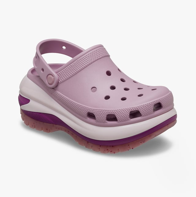 These women's slip-on clogs feature Croslite material for comfort and breathability, a platform heel, and a round toe, ideal for casual wear and all-day comfort