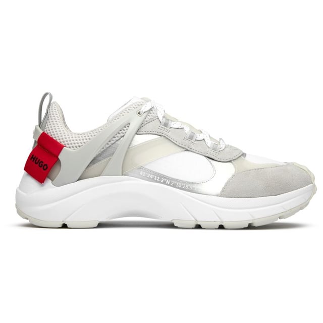 The Hugo Go 2 delivers sophisticated athletic style for the modern man. These white trainers blend performance-inspired design with premium materials, featuring a lightweight nylon upper that ensures breathability and comfort. With their sleek silhouette and rubber outsole providing reliable traction, these versatile HUGO sneakers transition effortlessly from casual outings to active weekends. A refined choice that balances contemporary aesthetics with practical functionality for your everyday wardrobe.
