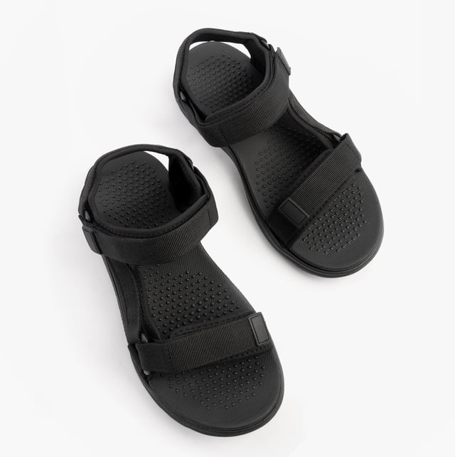 Upper material: Textile, lining and sole are synthetic; features include comfort and a relaxed fit. Open toe sandal with touch fasten closure, ideal for casual wear