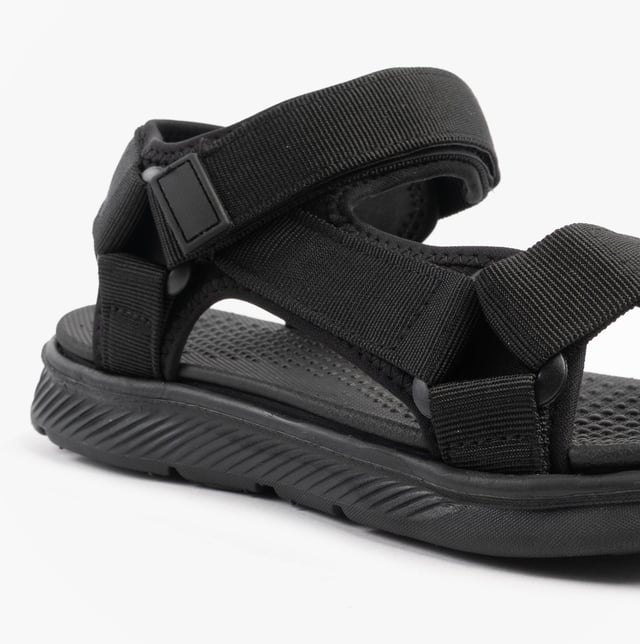 Upper material: Textile, lining and sole are synthetic; features include comfort and a relaxed fit. Open toe sandal with touch fasten closure, ideal for casual wear