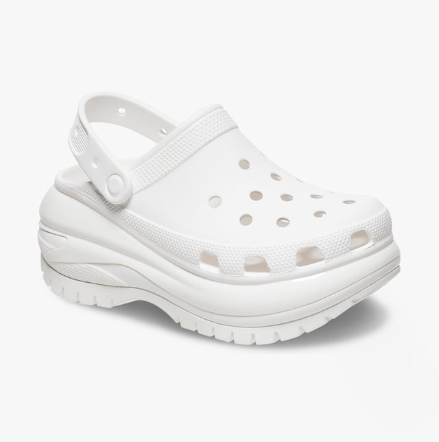 These women's slip-on clogs feature Croslite material for comfort and breathability, a platform heel, and a round toe, ideal for casual wear and all-day ease
