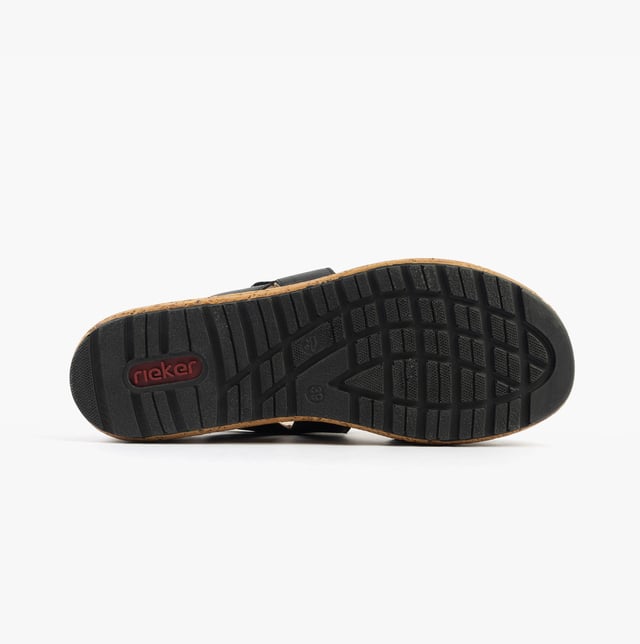 These open-toe women's sandals feature a leather upper, breathable lining, wedge heel, and extra-wide fit for comfort. Ideal for casual wear and easy to slip on with touch fasten closure