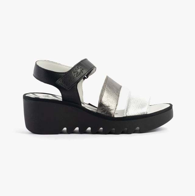 Open-toe wedge sandals crafted from breathable leather with a rubber sole and touch fasten, offering casual comfort for everyday wear