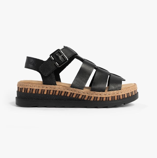 These women's open-toe wedge sandals feature coated leather uppers, breathable lining, and a PU sole, offering comfort and a secure buckle closure for casual wear
