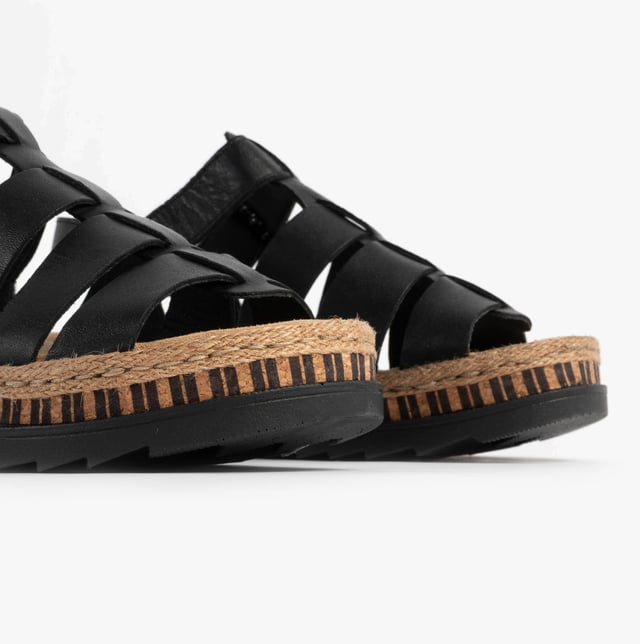 These women's open-toe wedge sandals feature coated leather uppers, breathable lining, and a PU sole, offering comfort and a secure buckle closure for casual wear