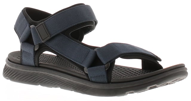 Upper textile with synthetic lining and sole, open toe design, touch fasten closure, relaxed width, flat heel, and comfort features make these men's casual sandals ideal for everyday wear