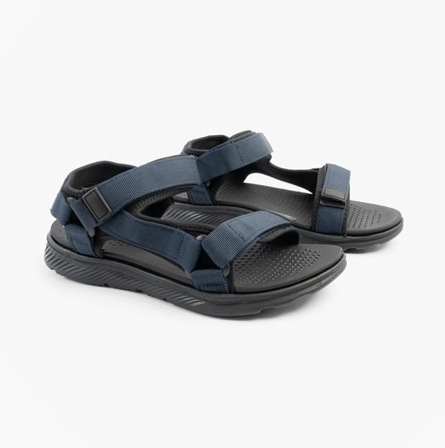 Upper textile with synthetic lining and sole, open toe design, touch fasten closure, relaxed width, flat heel, and comfort features make these men's casual sandals ideal for everyday wear