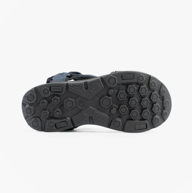 Upper textile with synthetic lining and sole, open toe design, touch fasten closure, relaxed width, flat heel, and comfort features make these men's casual sandals ideal for everyday wear
