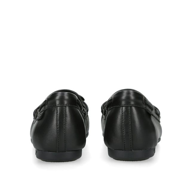 The Eagle Moccasin from Kurt Geiger is crafted from a black leather in an all-drench design. The toe features an overstitched quilt and a black eagle head.