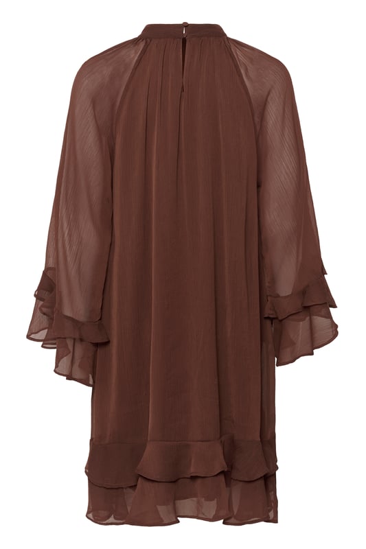 Chiffonkleid mit lockerer Passform, hohem Ausschnitt und mehrlagigen Volants an Ärmeln und Saum. Luftig-leichtes, knielanges Design für vielseitigen Komfort.  Schonwäsche 30°, Nicht bleichen, Nicht im Trockner trocknen, Tropnass aufhängen, Kalt bügeln max. 110° C, Nicht trockenreinigen  100% Polyester (Recycelt)