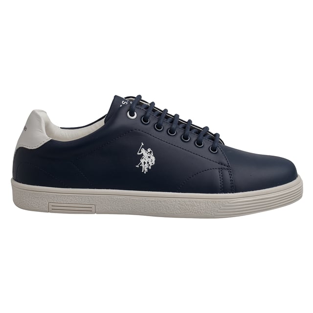 Refined style with the authenticity of leather.\n\n These leather sneakers from the US Polo Association combine a clean design with high-quality materials for a stylish urban look. Designed for those who value comfort without sacrificing style, they're the perfect complement to any casual outfit.\n\n Details:\n - Upper made of genuine leather, with a smooth finish and defined seams.\n - Soft inner lining with ergonomic padding.\n - Round laces with metal eyelets.\n - Durable rubber sole with non-slip texture.\n - US Polo Assn. logo engraved on the side.\n\n A timeless staple elevated by the use of genuine leather, these men's casual sneakers offer a perfect combination of comfort, durability, and refined style. Ideal for those who value real quality in their everyday footwear.\n Composition: Exterior: 100% Leather; Interior: Textile; Sole: Synthetic\n Care:\nClean with a soft brush and neutral soap.\n Avoid machine washing.\n Air dry, away from direct sunlight.