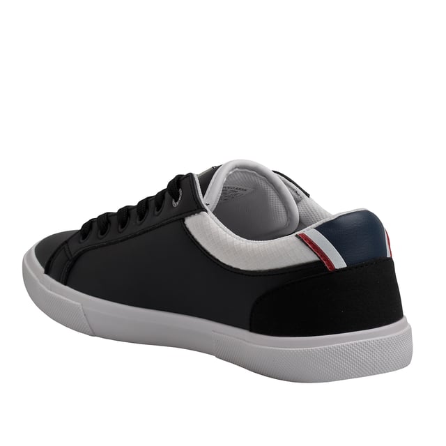 Inspired by the tradition of sport, designed for urban style.\n\n The US POLO ASSN. sneakers offer a clean design that pairs perfectly with any athletic outfit.\n The faux leather upper adds style and structure, while the non-slip rubber sole ensures a secure footing. They feature the brand's logo on the side and contrasting details for a distinctive finish.\n\n Details:\n - Upper in smooth, durable and easy-care synthetic leather.\n - Contrast padded collar with mesh texture for added comfort.\n - Lace-up closure with metal eyelets for a secure fit.\n - US Polo Assn. institutional logo on the side, tongue, and sole.\n - White vulcanized rubber sole with reinforced toe and branded side detail.\n\n A sporty offering that combines functionality and style. Perfect for those seeking everyday performance with a modern and recognizable design.\n Composition: Exterior: Synthetic leather, Interior: Textile; Sole: Synthetic\n Care:\nClean with a soft brush and neutral soap.\n Avoid machine washing.\n Air dry, away from direct sunlight.