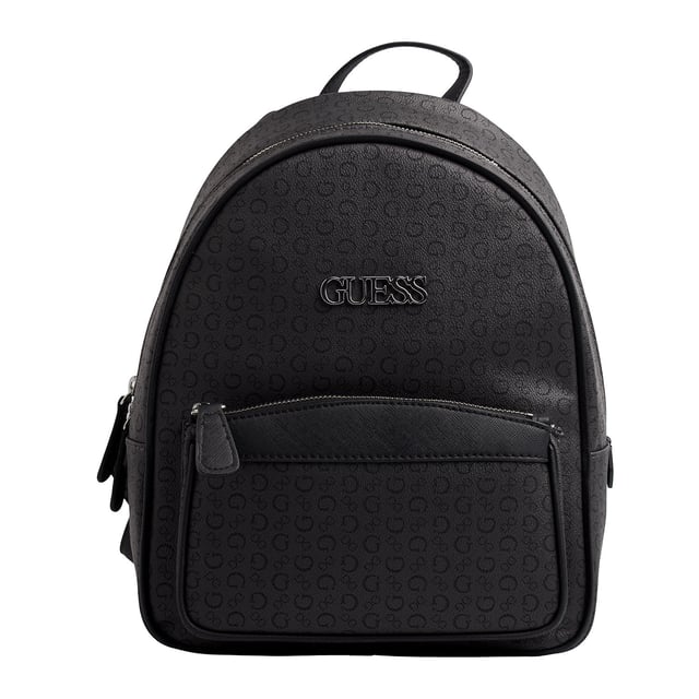 This Guess backpack features a contemporary design with an all-over Guess monogram print, ideal for those seeking a modern look with a visual identity. Its compact and functional silhouette makes it a practical everyday option, while still maintaining Guess's signature urban style.

 - Accessory type: Backpack.
 - Material: Synthetic leather-like material.
 - Texture: Monogram print with grained finish.
 - Hardware: Silver-tone metal.
 - Exterior details: Metallic Guess logo and front zipper pocket.
 - Interior details: Main compartment with zipper closure, interior organizing pockets.
 - Top handle for carrying by hand.
 - Adjustable rear straps.

 Guess reinterprets the classic backpack with a design that stands out for its personality. A perfect piece to accompany you to work, school, or on your urban adventures with a distinctive and functional touch.
 Measures: 25 x 32 x 12 cm
 Composition: 100% Polyurethane
 Care:
Clean with a soft, slightly damp cloth.
 Do not use abrasive products or detergents.
 Avoid prolonged exposure to the sun or extreme humidity.