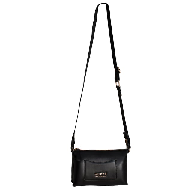 Deze schoudertas van Guess maakt indruk met zijn compacte en functionele ontwerp - perfect om elke dag te dragen. Hij is gemaakt van kunstleer en heeft metallic details en afneembare accessoires die de urban stijl benadrukken. Dankzij het praktische ontwerp met ruime binnen- en buitenvakken is hij ideaal om alles binnen handbereik te houden. De verstelbare riem zorgt voor een veelzijdige pasvorm, zowel over de schouder als over het lichaam.\n\n - Type accessoire: Schoudertas.\n - Materiaal: Synthetisch, leerachtig materiaal.\n - Textuur: Glad.\n - Hardware: Goudkleurig metaal.\n - Details buitenkant: Voorvak met metalen Guess-plaatje.\n - Verdere details: Rond muntzakje met ritssluiting en afneembare kaarthouder.\n - Details interieur: Hoofdvak met ritssluiting, 3 open vakken, 1 ritsvak, 2 kaartsleuven.\n - Verstelbare brede riem.\n\n In elk ontwerp combineert Guess zijn kenmerkende essentie met een moderne, onmiskenbare stijl. Deze damesschoudertas weerspiegelt de stedelijke en functionele stijl van het merk: een perfecte mix van mode en functionaliteit, ideaal om je te vergezellen op al je reizen met een opvallende touch.\n Afmetingen: Tas: 21,5 x 14 x 7 cm; Platte tas: 11 x 8 cm; Ronde tas: 8,7 x 8 x 2 cm\n Samenstelling: 100% polyurethaan\n Onderhoud:\nSchoonmaken met een zachte, licht vochtige doek.\n Gebruik geen schurende schoonmaakmiddelen of detergenten.\n Vermijd langdurige blootstelling aan zonlicht of extreme vochtigheid.