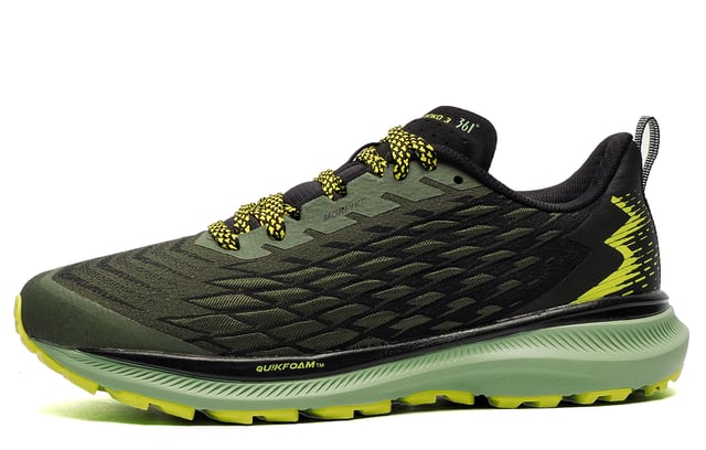 If you're looking for a top-tier trail running shoe that offers exceptional value, the 361 Taroko 3 is an outstanding choice. This durable and ultra-comfortable shoe is crafted to provide enhanced support and superior cushioning, making it ideal for trail runners of all levels. Built to withstand the rigors of rugged terrain and long-distance trail runs, it ensures stability and a plush feel underfoot.
The Taroko 3 features a cutting-edge double-layer textile and mesh upper, while the MORPHIT lacing system is designed to adapt to various foot shapes for a secure fit. An anatomically designed tongue reduces pressure across the top of the foot, and a full-length QU!KFOAM midsole combined with a padded heel and ankle collar ensures a luxurious fit that's easy to slip on and off.
The durable lugged rubber outsole enhances grip on uneven surfaces, providing the traction and precision needed to tackle challenging trails with confidence and speed.

- Textile / Double-layer mesh mix upper enhances breathability
- Anatomical pressure free tongue design
- Soft textile lining for comfortable fit and feel
- Contoured heel design
- MORPHIT supportive and contoured fit system
- Heel pull tab for easy slip-on fit
- toe bumper for added safety
- Perfect fit lace up closure
- OrthoLite comfort cushioned insole
- QU!KFOAM and EVA rubber blend midsole
- Durable tredded outsole
- 361 branding