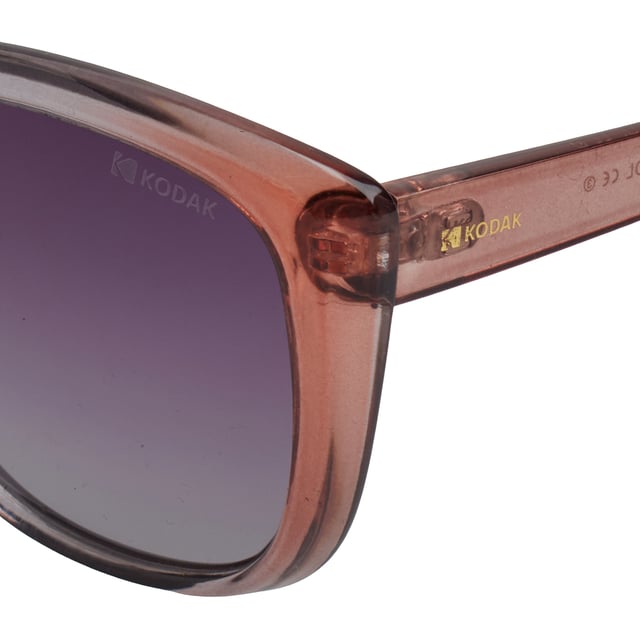 These Kodak women's sunglasses combine a classic and modern design with discreet details that add sophistication.\n\n Shape and design:\n - These sunglasses have a butterfly shape, characterized by their wide frame and subtly ascending curves at the ends.\n\n Frame Material:\n - The frame of these sunglasses is made of polycarbonate, a material known for its impact resistance and lightness.\n\n Sideburns:\n - The temples are also made of polycarbonate, matching the frame material.\n\n Brand details:\n - Kodak branding on the temples and one of the lenses.\n\n Glasses:\n - Polarized: Yes.\n - Progression: Yes, compatible with progressive lenses.\n - Graduation: Yes, adaptable to your visual needs.\n - 100% UV400 protection.\n\n The color of the sunglasses lenses may vary slightly from the images due to lighting effects or adjustments in the material finish, but they will always retain their style and quality!\n Measures: Lens height: 49 mm. Lens width: 54 mm. Bridge: 19 mm. Temples: 143 mm.\n Composition: Polycarbonate\n Care:\nUse a microfiber cloth to clean the lenses and avoid scratches.