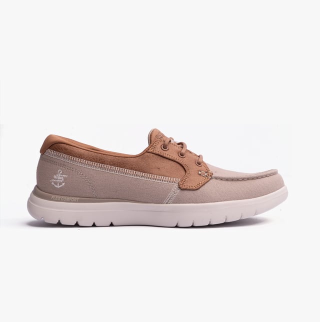 Skechers 136451/nat On-the-go Flex - Embark Womens Shoes Natural/purple These casual women's shoes feature a leather and textile upper with a rubber sole, lace-up closure, and a relaxed fit, offering comfort and vegan-friendly design for everyday wear