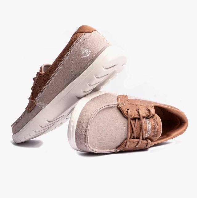 Skechers 136451/nat On-the-go Flex - Embark Womens Shoes Natural/purple These casual women's shoes feature a leather and textile upper with a rubber sole, lace-up closure, and a relaxed fit, offering comfort and vegan-friendly design for everyday wear