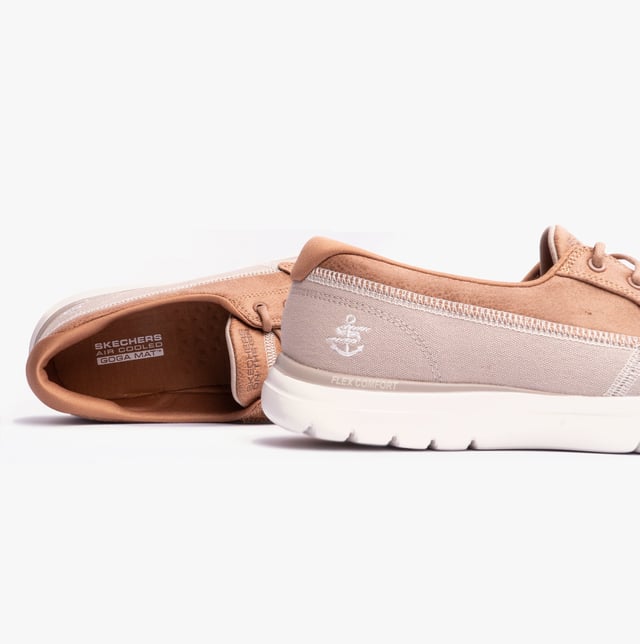 Skechers 136451/nat On-the-go Flex - Embark Womens Shoes Natural/purple These casual women's shoes feature a leather and textile upper with a rubber sole, lace-up closure, and a relaxed fit, offering comfort and vegan-friendly design for everyday wear