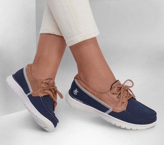Skechers 136451/nvy On-the-go Flex - Embark Womens Shoes Navy These casual low-top shoes feature a leather and textile upper with a rubber sole, offering comfort and a relaxed fit for everyday wear