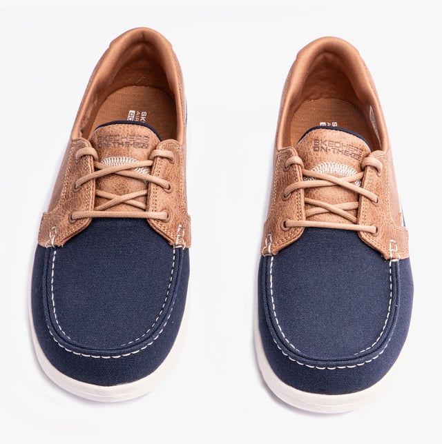 Skechers 136451/nvy On-the-go Flex - Embark Womens Shoes Navy These casual low-top shoes feature a leather and textile upper with a rubber sole, offering comfort and a relaxed fit for everyday wear