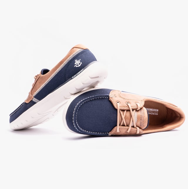 Skechers 136451/nvy On-the-go Flex - Embark Womens Shoes Navy These casual low-top shoes feature a leather and textile upper with a rubber sole, offering comfort and a relaxed fit for everyday wear