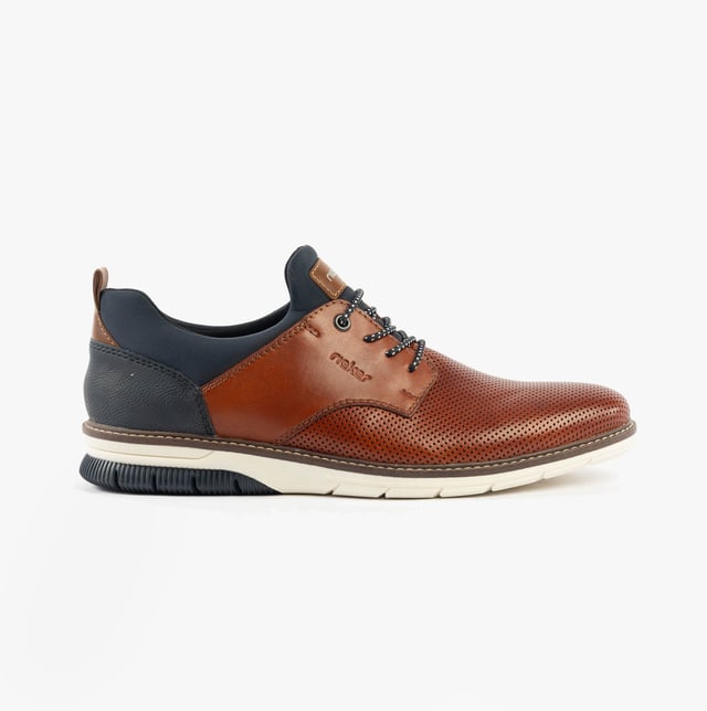 These casual men's shoes feature a leather and textile upper with a round toe, lace-up design, and TPE sole, offering comfort for everyday wear