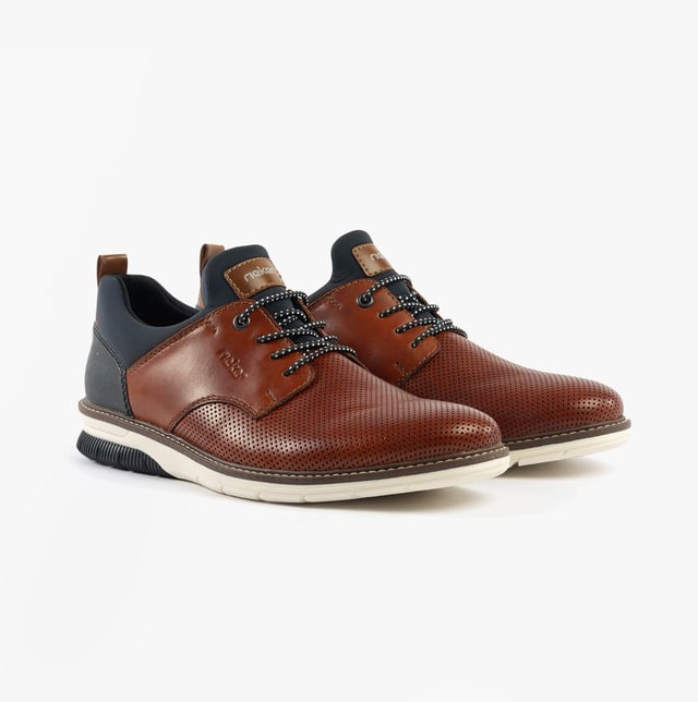 These casual men's shoes feature a leather and textile upper with a round toe, lace-up design, and TPE sole, offering comfort for everyday wear