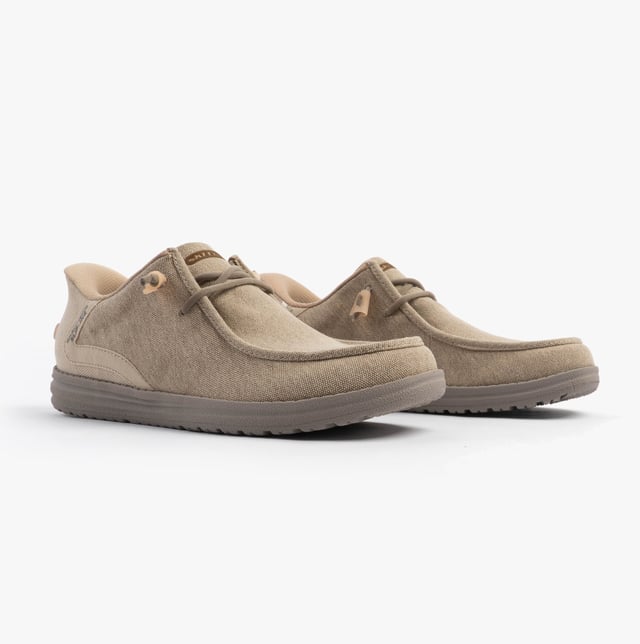 These casual men's shoes feature a canvas upper, textile lining, rubber sole, and slip-in design with air-cooled memory foam for comfort, suitable for everyday wear