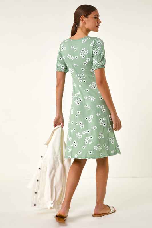 Floral Print Stretch Jersey Dress