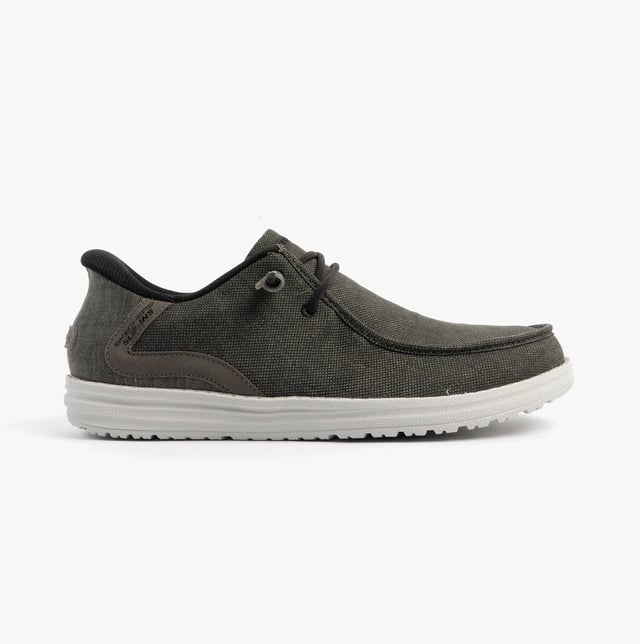 These casual men's shoes feature a canvas upper, textile lining, rubber sole, and slip-in design. They offer comfort with air-cooled memory foam and a relaxed fit for everyday wear