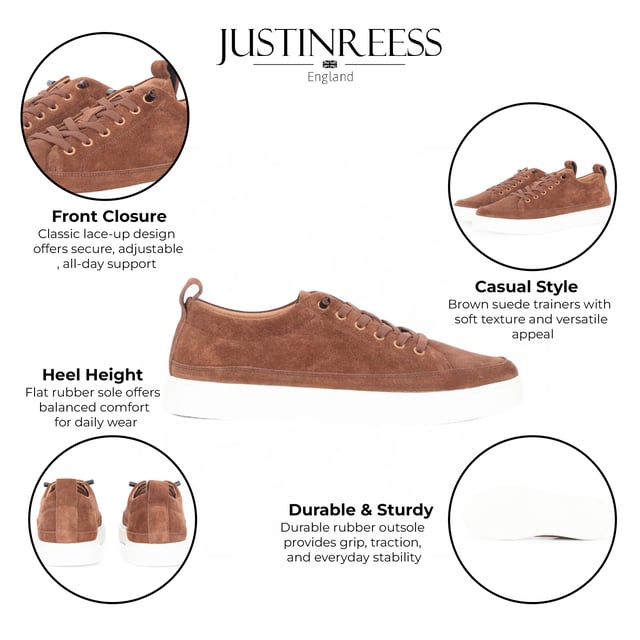 Stay casual and stylish with the Josh Men's Suede Leather Trainers. Made from genuine suede leather, these trainers deliver a soft, premium feel paired with a versatile grey tone that fits effortlessly into your daily wardrobe. The lace-up design ensures a secure fit, while the durable rubber sole provides traction and comfort for everyday wear — whether you're on the go or keeping it laid-back.

100% Genuine Suede Leather Upper for a soft and refined finish
Classic Lace-Up Closure for adjustable fit and everyday support
Neutral Colour pairs well with jeans, chinos, or joggers
Durable Rubber Sole offers grip and long-lasting wear
Comfortable Interior suitable for extended walking or casual outings
Perfect for Daily Use, weekend wear, and smart-casual looks
