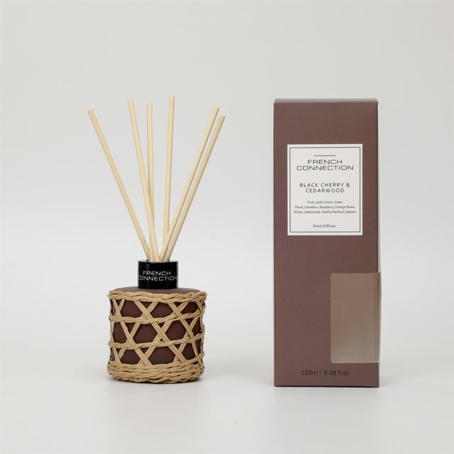 Infuse your space with warmth and sophistication using the French Connection Bamboo Collection Black Cherry and Cedarwood Reed Diffuser. This elegant home fragrance offers a rich blend of juicy black cherry and earthy cedarwood, creating a perfectly balanced scent that’s both fruity and grounding. Housed in a sleek, minimalist bamboo-accented bottle, it complements a variety of interior styles while providing continuous fragrance.

Ideal for living rooms, bedrooms, or entryways, this reed diffuser slowly releases scent over time.

The natural reeds absorb the fragrance oil and disperse the aroma gently into the air, offering a long-lasting and consistent scent experience.  

How to Use:  

Remove the stopper from the bottle.  

Insert the reeds into the fragrance oil.  

Allow 24–48 hours for the reeds to fully absorb the oil and begin diffusing the scent.  For a stronger fragrance, flip the reeds every few days.  

Place on a stable surface, away from direct sunlight or drafts, to ensure optimal performance.  

Enjoy a stylish and effortless scent solution with French Connection’s Black Cherry and Cedarwood Reed Diffuser.