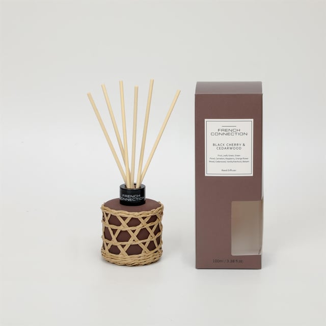 Infuse your space with warmth and sophistication using the French Connection Bamboo Collection Black Cherry and Cedarwood Reed Diffuser. This elegant home fragrance offers a rich blend of juicy black cherry and earthy cedarwood, creating a perfectly balanced scent that’s both fruity and grounding. Housed in a sleek, minimalist bamboo-accented bottle, it complements a variety of interior styles while providing continuous fragrance.

Ideal for living rooms, bedrooms, or entryways, this reed diffuser slowly releases scent over time.

The natural reeds absorb the fragrance oil and disperse the aroma gently into the air, offering a long-lasting and consistent scent experience.  

How to Use:  

Remove the stopper from the bottle.  

Insert the reeds into the fragrance oil.  

Allow 24–48 hours for the reeds to fully absorb the oil and begin diffusing the scent.  For a stronger fragrance, flip the reeds every few days.  

Place on a stable surface, away from direct sunlight or drafts, to ensure optimal performance.  

Enjoy a stylish and effortless scent solution with French Connection’s Black Cherry and Cedarwood Reed Diffuser.