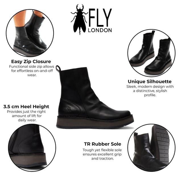 The RENO053FLY from Fly London’s Rawi Line is a sleek and versatile ankle boot crafted from premium leather. Featuring a side zip for easy wear, these boots offer all-day comfort with a soft microfiber lining, cushioned insole, and a stable 3.5 cm wedge heel. Finished with a durable TR rubber sole, they're ideal for both casual and smart-casual outfits.
Upper: Leather
Lining: Microfiber
Insole: Microfiber
Sole: TR Rubber
Heel Height: 3.5 cm
Closure: Zip
Collection: Fly London Women's | Rawi Line
Please note: Natural leather variations such as creases and folds will differ from pair to pair and may not match exactly on both shoes.