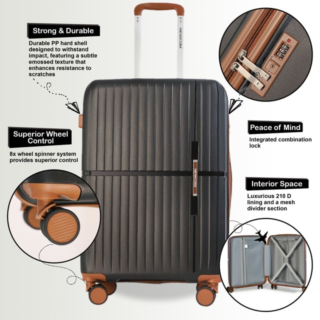 Hard Shell Black Strong Suitcase Set 8 Wheel Cabin Luggage Holiday Travel Case Travel in timeless style with our Hard Shell Classic Suitcase Set, designed for both practicality and elegance. Crafted with premium materials, this set is built to meet the needs of frequent travelers, combining robust features with a sleek finish.
Features:
Durable Polypropylene Construction: Lightweight and resilient, offering superior protection for your belongings.
Secure Integrated Lock: Ensures your luggage is travel-compliant and your items are safe during transit.
4x Smooth Dual Wheels: Provides effortless 360° mobility for smooth navigation through airports and crowded areas.
Ergonomic Telescopic Handle: Designed for a comfortable and firm grip during use.
Thoughtful Interior Design: Includes tie-down straps, a zippedivider, and compartments to keep your items neatly organized.
Sizes and Specifications:
Cabin:
Dimensions: 37 x 22 x 56 cm
Weight: 2.67 kg
Capacity: 37L
Medium:
Dimensions: 43 x 25 x 67 cm
Weight: 3.33 kg
Capacity: 59L
Large:
Dimensions: 49 x 29 x 76 cm
Weight: 4.20 kg
Capacity: 94L
This classic suitcase set is perfect for any occasion, whether you're embarking on a business trip, a weekend getaway, or a long vacation. With its sturdy build, smooth maneuverability, and secure locking system, you can travel with confidence and ease.
Elevate your travel experience with the perfect combination of style and functionality.