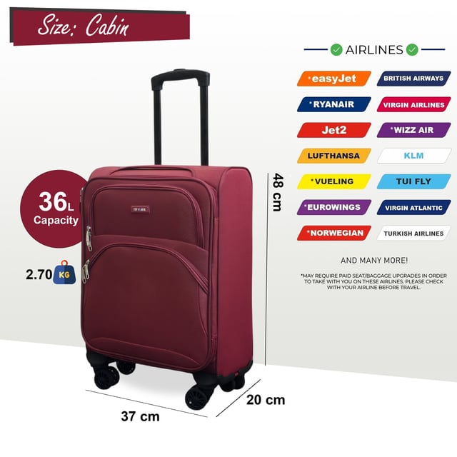 Upgrade your travel essentials with the 8-Wheel Lightweight Suitcase Set of 4 (Cabin, Medium, Large & X-Large), designed for style, durability, and practicality. This soft-shell luggage set is crafted from high-quality nylon, offering a sleek appearance and exceptional performance for all your journeys.

Features:
Lightweight Nylon Material: Durable yet lightweight, making it easy to handle while ensuring long-lasting use.
Expandable Design (Medium, Large & X-Large): Provides flexibility with more than 20% extra storage capacity
Secure Lock: Keeps your belongings safe with integrated combination lock
4X Dual Wheels with 360° Mobility: Ensures effortless manoeuvrability across various surfaces.
Ergonomic Telescopic Handle: Designed for comfort and easy handling.
Organized Interior: Includes tie-down straps, zippered compartments, and mesh dividers for hassle-free packing.

Sizes and Specifications:

Cabin:
Dimensions: 48 x 37 x 20 cm
Weight: 2.70 kg
Capacity: 36L

Medium:
Dimensions: 54 x 41 x 26.5 cm
Weight: 3.20 kg
Capacity: 64L

Large:
Dimensions: 73.5 x 45 x 29.5 cm
Weight: 3.90 kg
Capacity: 98L

X-Large:
Dimensions: 80 x 48.5 x 32.5 cm
Weight: 4.80 kg
Capacity: 126L

This versatile suitcase set is perfect for all types of travels, whether it’s a short trip or an extended vacation. The sleek design ensures timeless elegance, while the lightweight construction and advanced features offer unparalleled convenience.
Travel light, travel smart, and travel with confidence with this premium suitcase set.