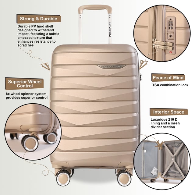 Travel in timeless style with our Hard Shell Classic Suitcase Set, designed for both practicality and elegance. Crafted with premium materials, this set is built to meet the needs of frequent travelers, combining robust features with a sleek finish.

Features:
Durable Polypropylene Construction: Lightweight and resilient, offering superior protection for your belongings.
Secure TSA-Approved Lock: Ensures your luggage is travel-compliant and your items are safe during transit.
4x Smooth Dual Wheels: Provides effortless 360° mobility for smooth navigation through airports and crowded areas.
Ergonomic Telescopic Handle: Designed for a comfortable and firm grip during use.
Thoughtful Interior Design: Includes tie-down straps, a zippedivider, and compartments to keep your items neatly organized.
Sizes and Specifications:
Cabin:
Dimensions: 36 x 22.5 x 56 cm 
Weight: 2.60 kg
Capacity: 36L
Medium:
Dimensions: 43 x 27 x 66 cm
Weight: 3.30 kg
Capacity: 58L
Large:
Dimensions: 49 x 30 x 76 cm
Weight: 4.10 kg
Capacity: 88L
This classic suitcase set is perfect for any occasion, whether you're embarking on a business trip, a weekend getaway, or a long vacation. With its sturdy build, smooth maneuverability, and secure locking system, you can travel with confidence and ease.

Elevate your travel experience with the perfect combination of style and functionality.