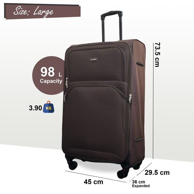 Werten Sie Ihre Reiseutensilien auf mit dem 4er-Set leichter 8-Rollen-Koffer (Kabinenkoffer, Mittel, Groß und XL), die auf Stil, Haltbarkeit und Zweckmäßigkeit ausgelegt sind. Dieses Weichschalen-Gepäckset ist aus hochwertigem Nylon gefertigt und bietet eine elegante Optik und außergewöhnliche Leistung für alle Ihre Reisen. Eigenschaften: Leichtes Nylonmaterial: Robust und dennoch leicht, sodass es einfach zu handhaben ist und eine lange Lebensdauer gewährleistet. Erweiterbares Design (Mittel, Groß und XL): Bietet Flexibilität mit über 20 % zusätzlicher Lagerkapazität. Sicheres Schloss: Hält Ihre Sachen sicher mit integriertem Zahlenschloss. 4 Doppelrollen mit 360°-Mobilität: Sorgt für müheloses Manövrieren auf verschiedenen Oberflächen. Ergonomischer Teleskopgriff: Auf Komfort und einfache Handhabung ausgelegt. Organisierter Innenraum: Beinhaltet Zurrgurte, Fächer mit Reißverschluss und Netzteiler für müheloses Packen. Größen und Spezifikationen: Kabine: Abmessungen: 48 x 37 x 20 cm Gewicht: 2,70 kg Fassungsvermögen: 36 l Mittel: Abmessungen: 54 x 41 x 26,5 cm Gewicht: 3,20 kg Fassungsvermögen: 64 l Groß: Abmessungen: 73,5 x 45 x 29,5 cm Gewicht: 3,90 kg Fassungsvermögen: 98 l Extragroß: Abmessungen: 80 x 48,5 x 32,5 cm Gewicht: 4,80 kg Fassungsvermögen: 126 l Dieses vielseitige Kofferset eignet sich perfekt für alle Arten von Reisen, egal ob Kurztrip oder längerer Urlaub. Das schlanke Design sorgt für zeitlose Eleganz, während die leichte Konstruktion und die fortschrittlichen Funktionen unvergleichlichen Komfort bieten. Reisen Sie mit leichtem Gepäck, cleverem Gepäck und voller Zuversicht mit diesem Premium-Kofferset.