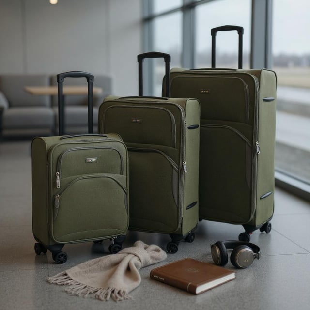 Erweiterbarer weicher Khaki-Grün-Koffer mit 8 Rädern, leichtes Gepäck, Reisetaschen, 3er-Set Werten Sie Ihre Reiseutensilien auf mit dem 8-Rollen-Leichtkofferset in 3 Größen (Kabinenkoffer, Mittel & Groß), das auf Stil, Haltbarkeit und Zweckmäßigkeit ausgelegt ist. Dieses Weichschalen-Gepäckset ist aus hochwertigem Nylon gefertigt und bietet eine elegante Optik und außergewöhnliche Leistung für alle Ihre Reisen. Eigenschaften: Leichtes Nylonmaterial: Robust und dennoch leicht, sodass es einfach zu handhaben ist und eine lange Lebensdauer gewährleistet. Erweiterbares Design (Mittel & Groß): Bietet Flexibilität mit über 20 % zusätzlicher Lagerkapazität Sicheres Schloss: Hält Ihre Sachen sicher mit integriertem Zahlenschloss 4x Doppelräder mit 360°-Mobilität: Gewährleistet müheloses Manövrieren auf verschiedenen Oberflächen. Ergonomischer Teleskopgriff: Auf Komfort und einfache Handhabung ausgelegt. Organisierter Innenraum: Beinhaltet Zurrgurte, Fächer mit Reißverschluss und Netzteiler für müheloses Packen. Größen und Spezifikationen: Kabine: Maße: 48 x 37 x 20 cm, Gewicht: 2,70 kg, Fassungsvermögen: 36 l, Mittel: Maße: 54 x 41 x 26,5 cm, Gewicht: 3,20 kg, Fassungsvermögen: 64 l, Groß: Maße: 73,5 x 45 x 29,5 cm, Gewicht: 3,90 kg, Fassungsvermögen: 98 l. Dieses vielseitige Kofferset eignet sich perfekt für alle Arten von Reisen, egal ob Kurztrip oder längerer Urlaub. Das schlanke Design sorgt für zeitlose Eleganz, während die leichte Konstruktion und die fortschrittlichen Funktionen unvergleichlichen Komfort bieten. Reisen Sie mit leichtem Gepäck, clever und selbstbewusst mit diesem Premium-Kofferset.