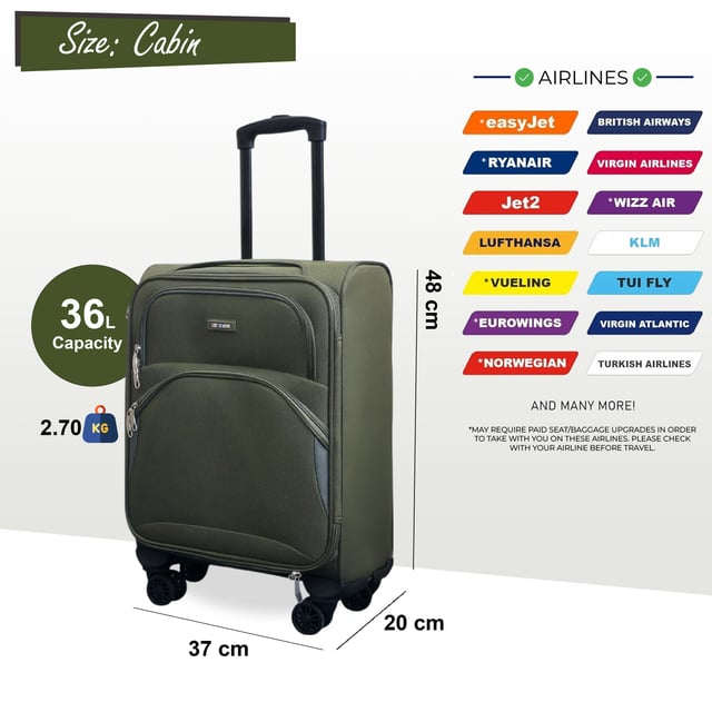 Erweiterbarer weicher Khaki-Grün-Koffer mit 8 Rädern, leichtes Gepäck, Reisetaschen, 3er-Set Werten Sie Ihre Reiseutensilien auf mit dem 8-Rollen-Leichtkofferset in 3 Größen (Kabinenkoffer, Mittel & Groß), das auf Stil, Haltbarkeit und Zweckmäßigkeit ausgelegt ist. Dieses Weichschalen-Gepäckset ist aus hochwertigem Nylon gefertigt und bietet eine elegante Optik und außergewöhnliche Leistung für alle Ihre Reisen. Eigenschaften: Leichtes Nylonmaterial: Robust und dennoch leicht, sodass es einfach zu handhaben ist und eine lange Lebensdauer gewährleistet. Erweiterbares Design (Mittel & Groß): Bietet Flexibilität mit über 20 % zusätzlicher Lagerkapazität Sicheres Schloss: Hält Ihre Sachen sicher mit integriertem Zahlenschloss 4x Doppelräder mit 360°-Mobilität: Gewährleistet müheloses Manövrieren auf verschiedenen Oberflächen. Ergonomischer Teleskopgriff: Auf Komfort und einfache Handhabung ausgelegt. Organisierter Innenraum: Beinhaltet Zurrgurte, Fächer mit Reißverschluss und Netzteiler für müheloses Packen. Größen und Spezifikationen: Kabine: Maße: 48 x 37 x 20 cm, Gewicht: 2,70 kg, Fassungsvermögen: 36 l, Mittel: Maße: 54 x 41 x 26,5 cm, Gewicht: 3,20 kg, Fassungsvermögen: 64 l, Groß: Maße: 73,5 x 45 x 29,5 cm, Gewicht: 3,90 kg, Fassungsvermögen: 98 l. Dieses vielseitige Kofferset eignet sich perfekt für alle Arten von Reisen, egal ob Kurztrip oder längerer Urlaub. Das schlanke Design sorgt für zeitlose Eleganz, während die leichte Konstruktion und die fortschrittlichen Funktionen unvergleichlichen Komfort bieten. Reisen Sie mit leichtem Gepäck, clever und selbstbewusst mit diesem Premium-Kofferset.
