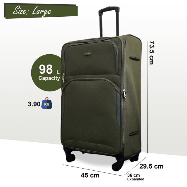 Werten Sie Ihre Reiseutensilien auf mit dem 4er-Set leichter 8-Rollen-Koffer (Kabinenkoffer, Mittel, Groß und XL), die auf Stil, Haltbarkeit und Zweckmäßigkeit ausgelegt sind. Dieses Weichschalen-Gepäckset ist aus hochwertigem Nylon gefertigt und bietet eine elegante Optik und außergewöhnliche Leistung für alle Ihre Reisen. Eigenschaften: Leichtes Nylonmaterial: Robust und dennoch leicht, sodass es einfach zu handhaben ist und eine lange Lebensdauer gewährleistet. Erweiterbares Design (Mittel, Groß und XL): Bietet Flexibilität mit über 20 % zusätzlicher Lagerkapazität. Sicheres Schloss: Hält Ihre Sachen sicher mit integriertem Zahlenschloss. 4 Doppelrollen mit 360°-Mobilität: Sorgt für müheloses Manövrieren auf verschiedenen Oberflächen. Ergonomischer Teleskopgriff: Auf Komfort und einfache Handhabung ausgelegt. Organisierter Innenraum: Beinhaltet Zurrgurte, Fächer mit Reißverschluss und Netzteiler für müheloses Packen. Größen und Spezifikationen: Kabine: Abmessungen: 48 x 37 x 20 cm Gewicht: 2,70 kg Fassungsvermögen: 36 l Mittel: Abmessungen: 54 x 41 x 26,5 cm Gewicht: 3,20 kg Fassungsvermögen: 64 l Groß: Abmessungen: 73,5 x 45 x 29,5 cm Gewicht: 3,90 kg Fassungsvermögen: 98 l Extragroß: Abmessungen: 80 x 48,5 x 32,5 cm Gewicht: 4,80 kg Fassungsvermögen: 126 l Dieses vielseitige Kofferset eignet sich perfekt für alle Arten von Reisen, egal ob Kurztrip oder längerer Urlaub. Das schlanke Design sorgt für zeitlose Eleganz, während die leichte Konstruktion und die fortschrittlichen Funktionen unvergleichlichen Komfort bieten. Reisen Sie mit leichtem Gepäck, cleverem Gepäck und voller Zuversicht mit diesem Premium-Kofferset.