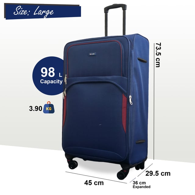 Werten Sie Ihre Reiseutensilien auf mit dem 4er-Set leichter 8-Rollen-Koffer (Kabinenkoffer, Mittel, Groß und XL), die auf Stil, Haltbarkeit und Zweckmäßigkeit ausgelegt sind. Dieses Weichschalen-Gepäckset ist aus hochwertigem Nylon gefertigt und bietet eine elegante Optik und außergewöhnliche Leistung für alle Ihre Reisen. Eigenschaften: Leichtes Nylonmaterial: Robust und dennoch leicht, sodass es einfach zu handhaben ist und eine lange Lebensdauer gewährleistet. Erweiterbares Design (Mittel, Groß und XL): Bietet Flexibilität mit über 20 % zusätzlicher Lagerkapazität. Sicheres Schloss: Hält Ihre Sachen sicher mit integriertem Zahlenschloss. 4 Doppelrollen mit 360°-Mobilität: Sorgt für müheloses Manövrieren auf verschiedenen Oberflächen. Ergonomischer Teleskopgriff: Auf Komfort und einfache Handhabung ausgelegt. Organisierter Innenraum: Beinhaltet Zurrgurte, Fächer mit Reißverschluss und Netzteiler für müheloses Packen. Größen und Spezifikationen: Kabine: Abmessungen: 48 x 37 x 20 cm Gewicht: 2,70 kg Fassungsvermögen: 36 l Mittel: Abmessungen: 54 x 41 x 26,5 cm Gewicht: 3,20 kg Fassungsvermögen: 64 l Groß: Abmessungen: 73,5 x 45 x 29,5 cm Gewicht: 3,90 kg Fassungsvermögen: 98 l Extragroß: Abmessungen: 80 x 48,5 x 32,5 cm Gewicht: 4,80 kg Fassungsvermögen: 126 l Dieses vielseitige Kofferset eignet sich perfekt für alle Arten von Reisen, egal ob Kurztrip oder längerer Urlaub. Das schlanke Design sorgt für zeitlose Eleganz, während die leichte Konstruktion und die fortschrittlichen Funktionen unvergleichlichen Komfort bieten. Reisen Sie mit leichtem Gepäck, cleverem Gepäck und voller Zuversicht mit diesem Premium-Kofferset.