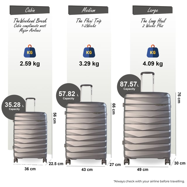 Reisen Sie in zeitlosem Stil mit unserem klassischen Hartschalenkofferset, das sowohl auf Zweckmäßigkeit als auch auf Eleganz ausgelegt ist. Dieses Set wurde aus erstklassigen Materialien gefertigt und erfüllt die Anforderungen von Vielreisenden. Es vereint robuste Eigenschaften mit einem eleganten Finish. Eigenschaften: Robuste Polypropylen-Konstruktion: Leicht und widerstandsfähig, bietet hervorragenden Schutz für Ihre Sachen. Sicheres TSA-zugelassenes Schloss: Stellt sicher, dass Ihr Gepäck reisekonform ist und Ihre Gegenstände während des Transports sicher sind. 4 leichtgängige Doppelrollen: Sorgt für mühelose 360°-Mobilität für ein reibungsloses Navigieren durch Flughäfen und überfüllte Bereiche. Ergonomischer Teleskopgriff: Sorgt für bequemen und festen Halt während der Nutzung. Durchdachtes Innendesign: Enthält Zurrgurte, eine Trennwand mit Reißverschluss und Fächer, um Ihre Gegenstände ordentlich zu organisieren. Größen und Spezifikationen: Kabine: Maße: 36 x 22,5 x 60 cm, Gewicht: 2,60 kg, Fassungsvermögen: 36 l, Mittel: Maße: 43 x 27 x 66 cm, Gewicht: 3,30 kg, Fassungsvermögen: 58 l, Groß: Maße: 49 x 30 x 76 cm, Gewicht: 4,10 kg, Fassungsvermögen: 88 l. Dieses klassische Kofferset ist perfekt für jeden Anlass, egal ob Geschäftsreise, Wochenendtrip oder längerer Urlaub. Dank der robusten Bauweise, der leichten Manövrierbarkeit und dem sicheren Verschlusssystem reisen Sie entspannt und sicher. Werten Sie Ihr Reiseerlebnis mit der perfekten Kombination aus Stil und Funktionalität auf.