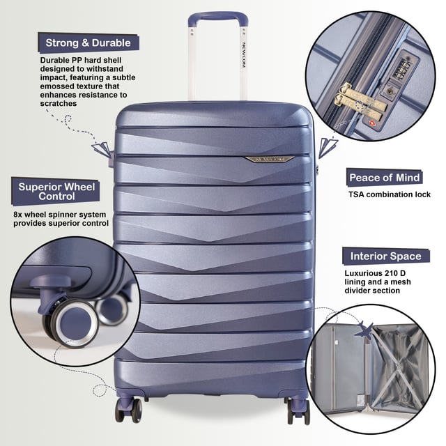 Hard Shell TSA Smoke Blue Strong Suitcase Set 8 Wheel Cabin Luggage Holiday Travel Case Travel in timeless style with our Hard Shell Classic Suitcase Set, designed for both practicality and elegance. Crafted with premium materials, this set is built to meet the needs of frequent travelers, combining robust features with a sleek finish.
Features:
Durable Polypropylene Construction: Lightweight and resilient, offering superior protection for your belongings.
Secure TSA-Approved Lock: Ensures your luggage is travel-compliant and your items are safe during transit.
4x Smooth Dual Wheels: Provides effortless 360° mobility for smooth navigation through airports and crowded areas.
Ergonomic Telescopic Handle: Designed for a comfortable and firm grip during use.
Thoughtful Interior Design: Includes tie-down straps, a zippedivider, and compartments to keep your items neatly organized.
Sizes and Specifications:
Cabin:
Dimensions: 36 x 22.5 x 56 cm
Weight: 2.60 kg
Capacity: 36L
Medium:
Dimensions: 43 x 27 x 66 cm
Weight: 3.30 kg
Capacity: 58L
Large:
Dimensions: 49 x 30 x 76 cm
Weight: 4.10 kg
Capacity: 88L
This classic suitcase set is perfect for any occasion, whether you're embarking on a business trip, a weekend getaway, or a long vacation. With its sturdy build, smooth maneuverability, and secure locking system, you can travel with confidence and ease.
Elevate your travel experience with the perfect combination of style and functionality.
