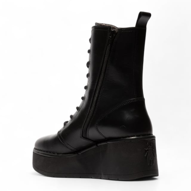 Add bold comfort to your wardrobe with the Fly London HAIT273 ankle boots. Crafted from premium leather and lined with soft microfiber, these lace-up boots are built for everyday wear with a fashion-forward edge. A side zip makes slipping them on easy, while the foam-padded footbed offers cushioned support. Set on a chunky 3-inch rubber wedge platform, they deliver excellent grip, traction, and elevation without sacrificing comfort.

Upper: Premium Leather
Lining: Microfiber
Insole: Foam-padded, microfiber-lined
Sole: Durable Rubber platform
Closure: Lace-up with side zip
Heel Height: 3 inches (approx. 7.6 cm)
Style: Chunky platform ankle boots
Features: Cushioned footbed, great grip & traction, ideal for all-day wear