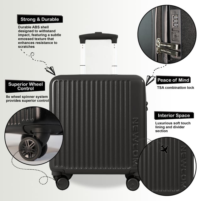 Travel light and smart with this compact cabin suitcase made from durable ABS and polycarbonate. It’s airline-approved, stylish, and built for convenience.

Features:

Strong ABS+PC Shell – Lightweight & impact-resistant
TSA Lock – Secure and airport-friendly
360° Spinner Wheels – Smooth, silent movement
Telescopic Handle – Comfortable grip
Organised Interior – Divider & elastic straps

Size: 44 x 38 x 22 cm
Weight: Approx. 2.32 kg
Capacity: 28L
Fits: EasyJet, Ryanair, WizzAir & most airlines